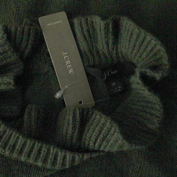 J. Crew Wool Blend Ruffle Trim Mock Neck Heather Frosted Olive Sweater M NWT - Picture 4 of 6